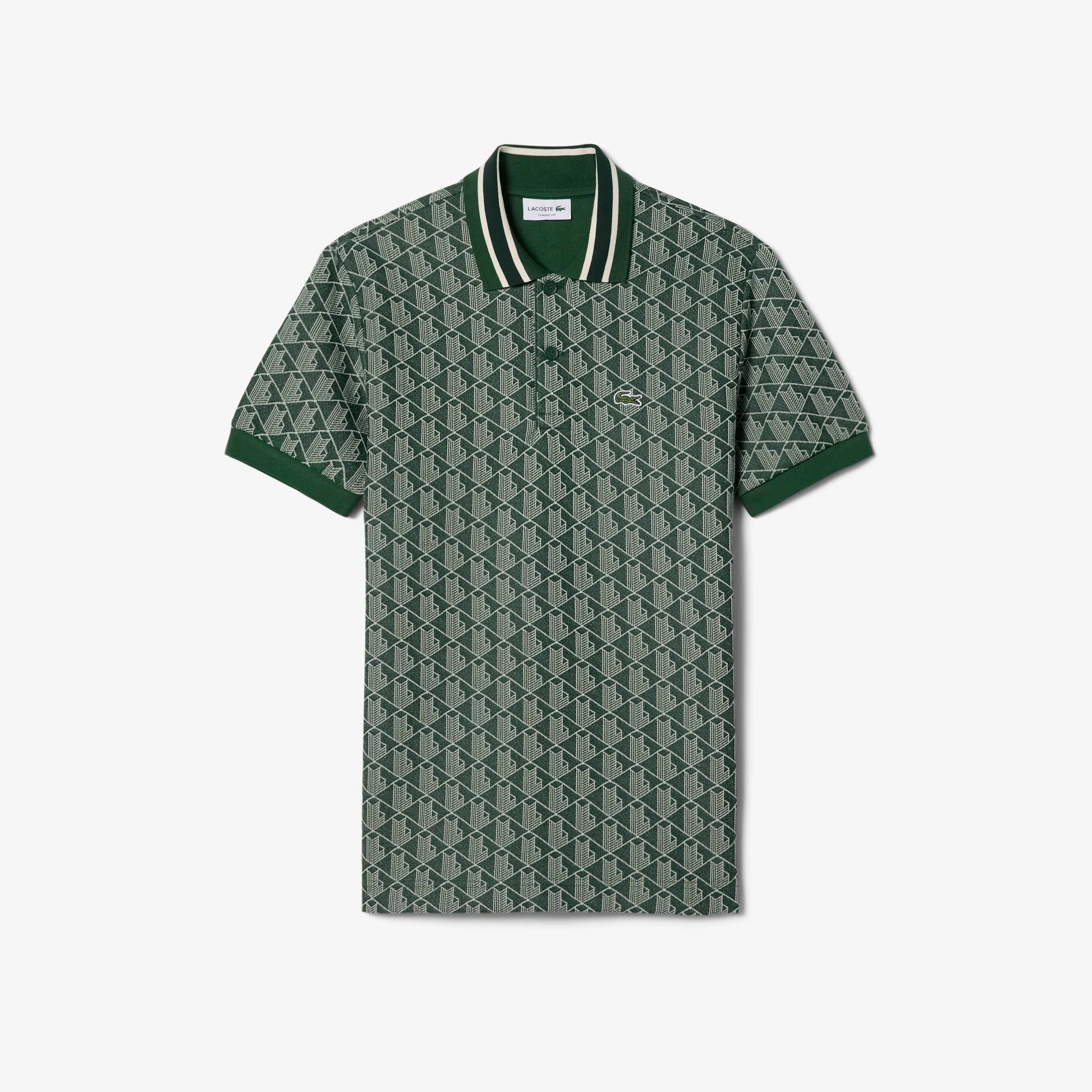Lacoste DH1417 polo jacquard monogram verde uomo