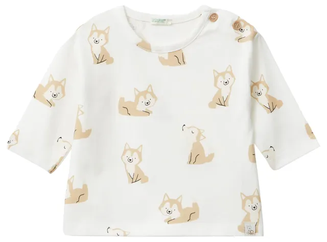 Benetton T-Shirt Bimbi Manica Lunga 74 Bianco