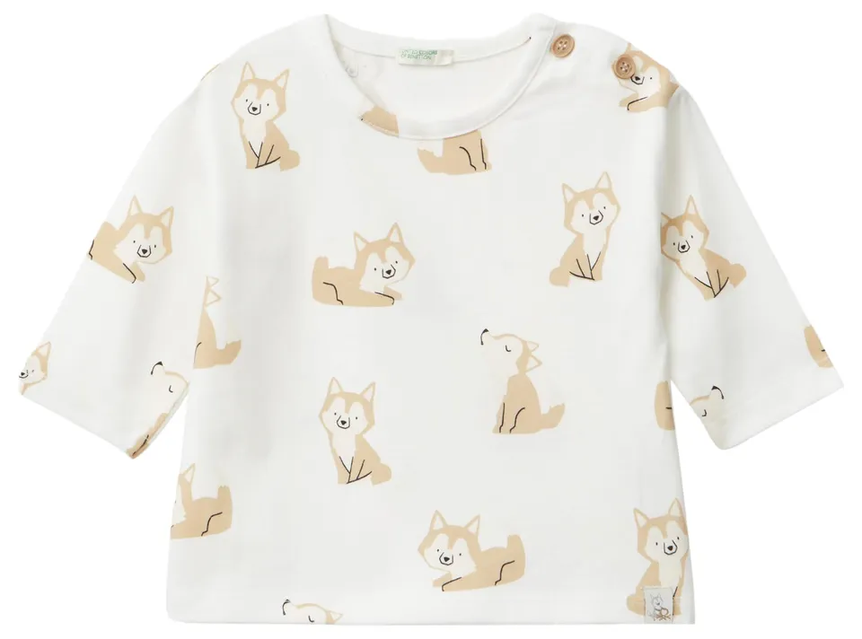 Benetton T-Shirt Bimbi Manica Lunga 74 Bianco