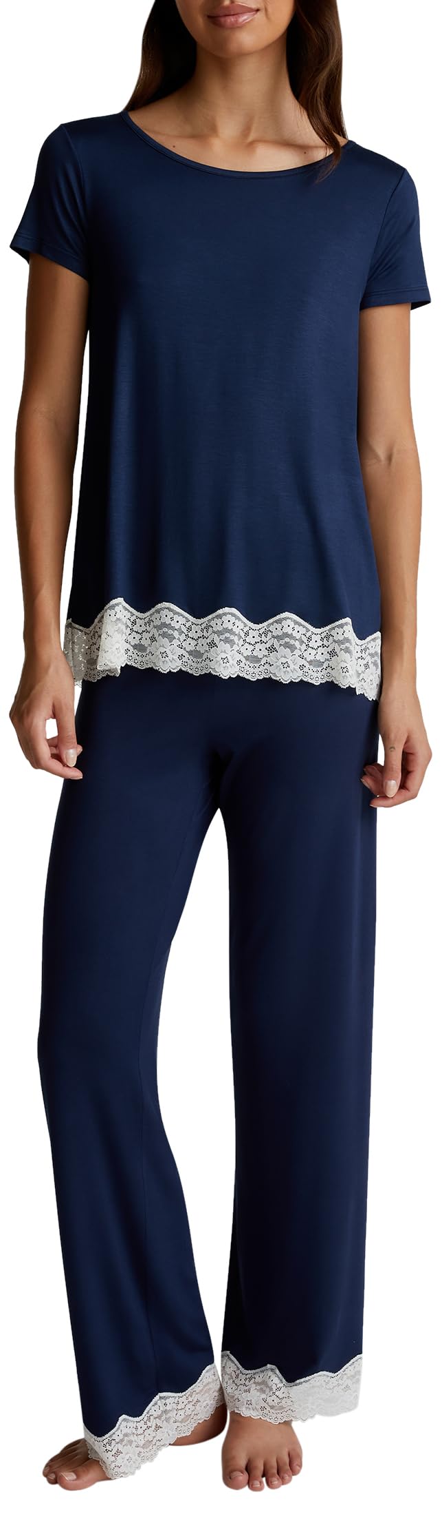 Benetton Pantaloni e Jeans Pantalone Lungo Donna Viscosa con Pizzo