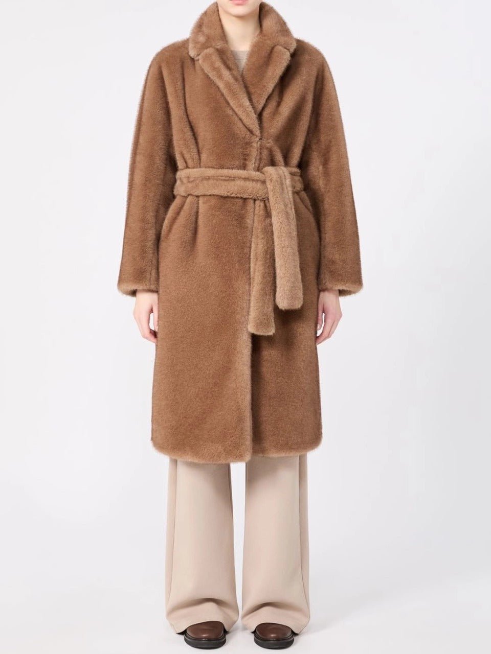 'S Max Mara Miss SMMMSS001 cappotto pelliccia beige