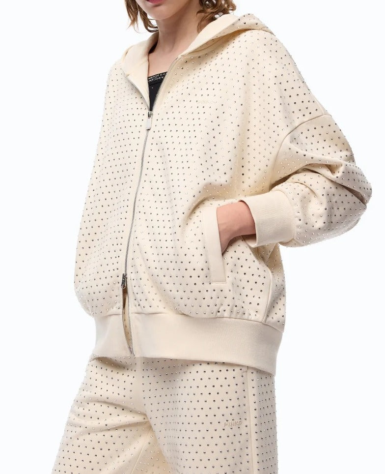Pinko Lugano 107195 Felpa Beige Cotone Strass