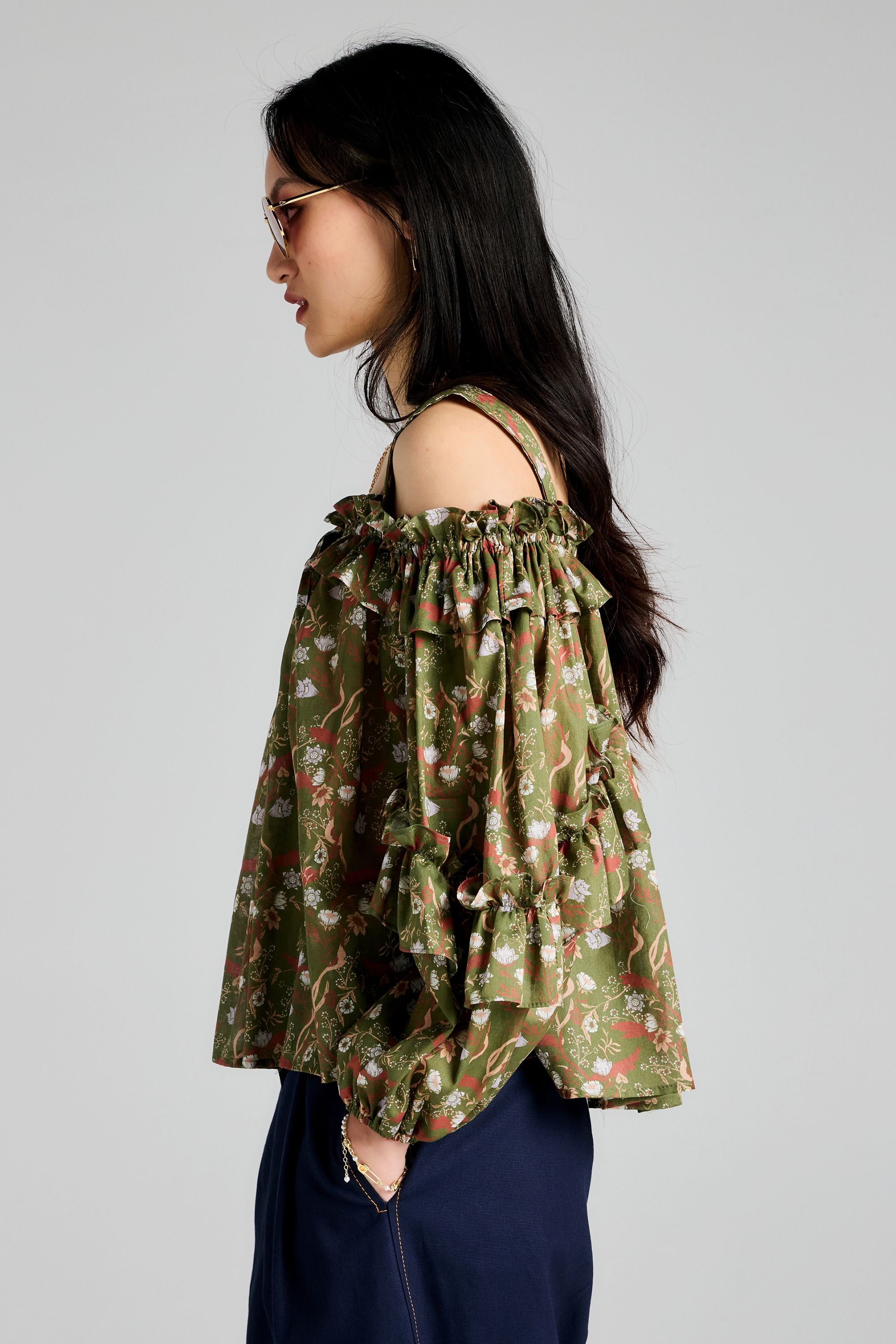 Karen Walker Leah top cotone Olive Multi