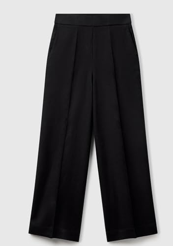 Benetton Pantalone Palazzo Donna Lino Tasche Elastico