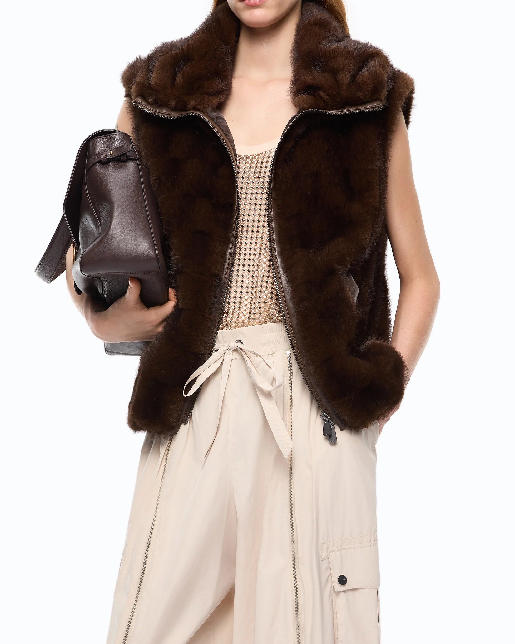 Pinko Glossina 106939-A3C5 gilet marrone ecopelliccia