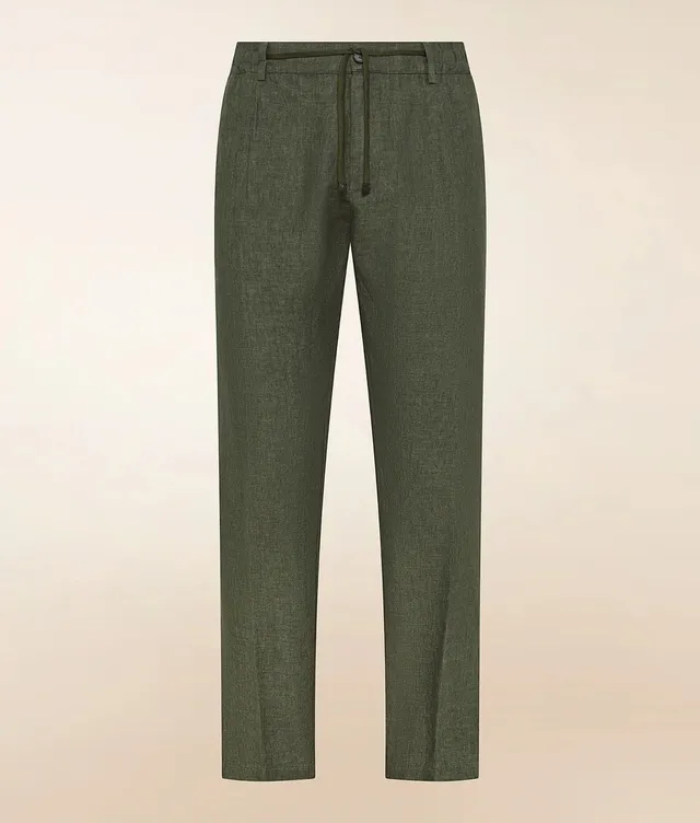 Cruna Mitte 1712 Pantaloni Lino Oliva Delavè Tapered