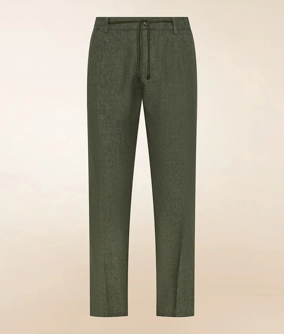 Cruna Mitte 1712 Pantaloni Lino Oliva Delavè Tapered