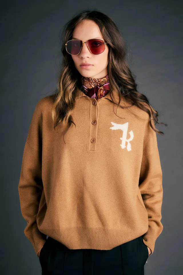 Karen Walker K Flag Polo Beige Lana Merino Grafica