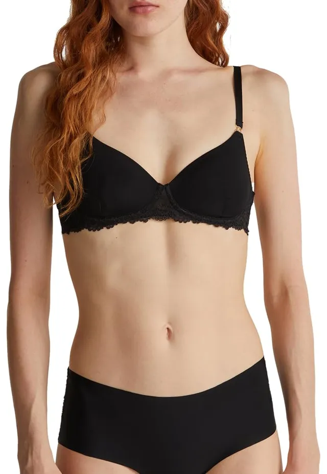 Benetton 3LEG1R027 Reggiseno Donna Nero Imbottito