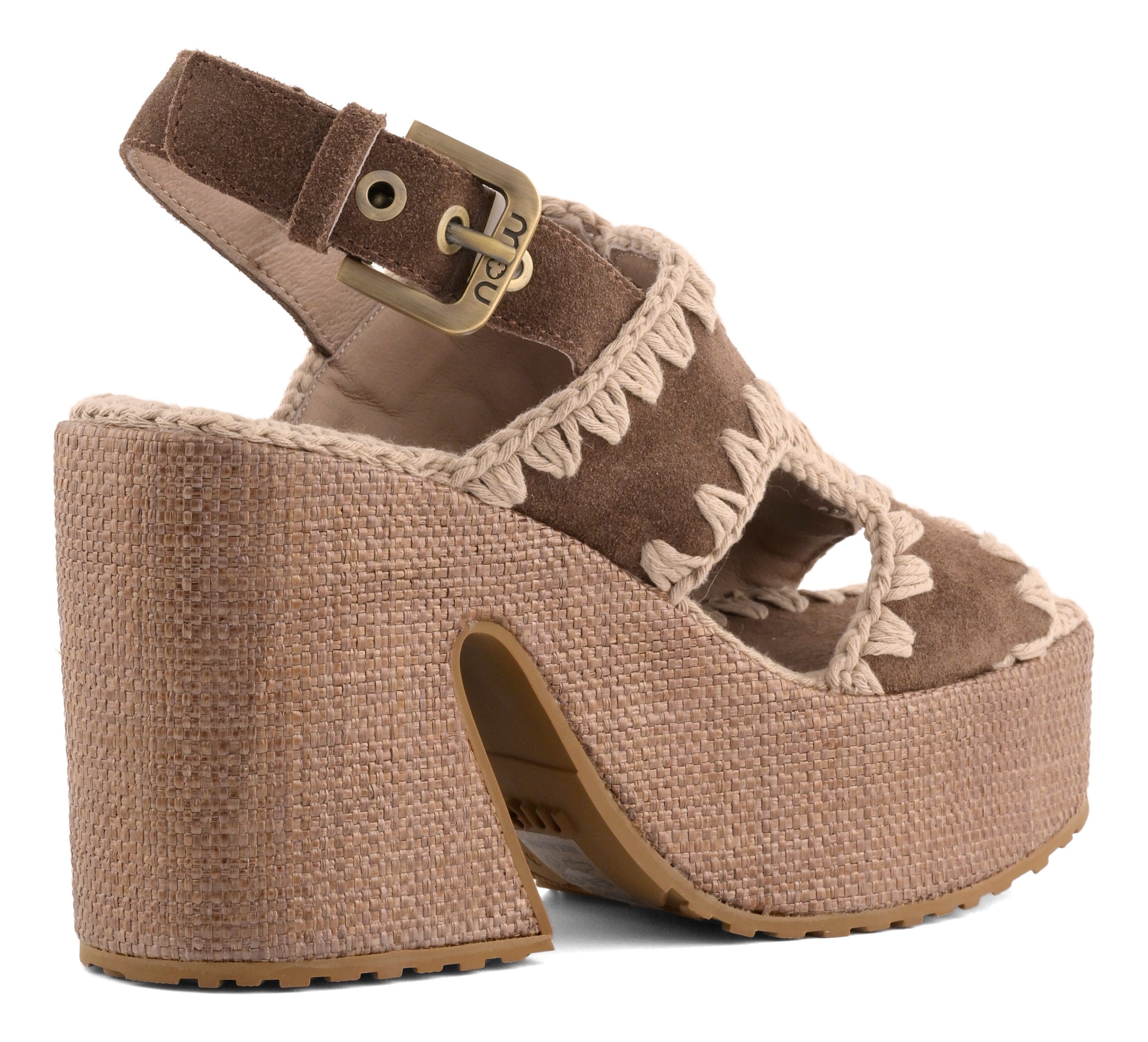 Mou SW721002A Sandalo Donna Deep Brown Raffia Platform