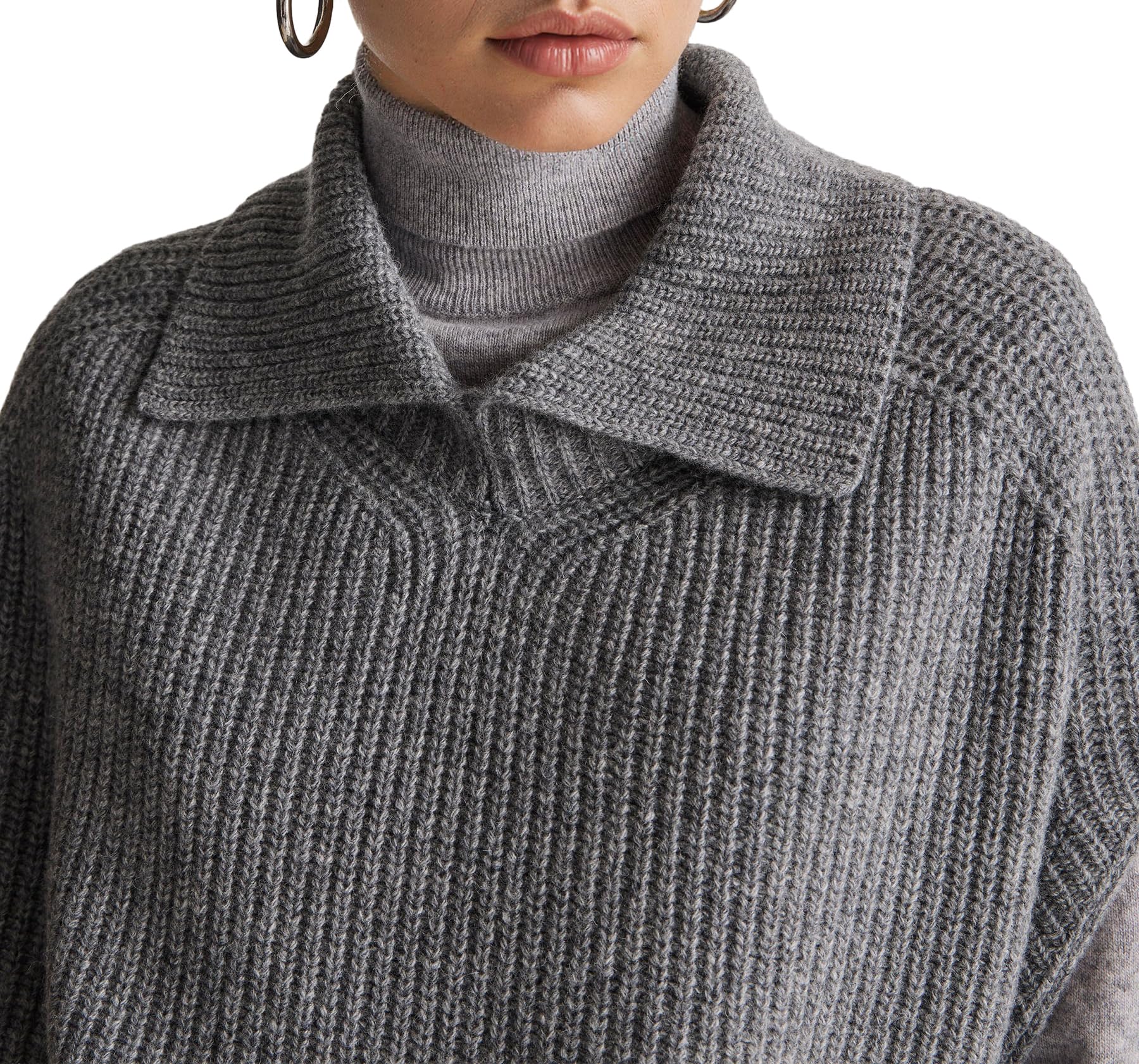 Benetton Maglieria Poncho e Mantelle Fatti a Maglia Donna Grigio M Collo Alto