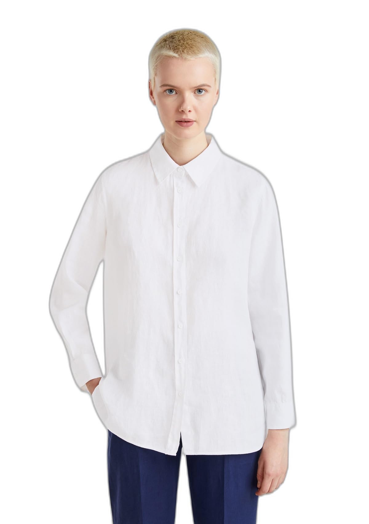 Benetton 5bmldq02u Camicia Lino Donna Bianca XL