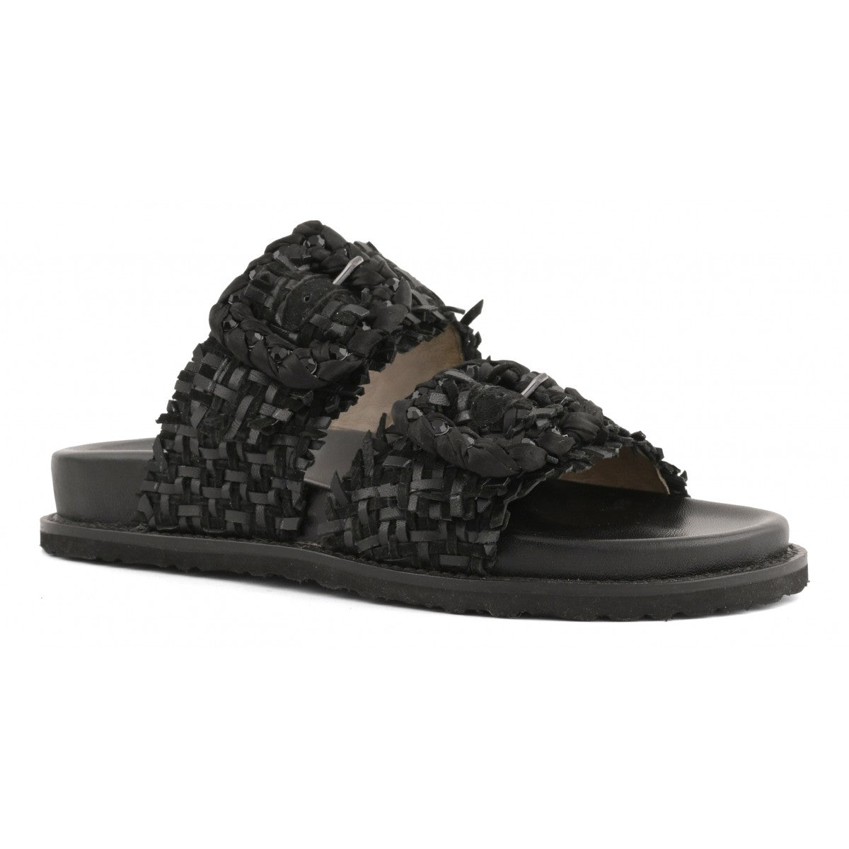 Coral Blue CB.K226 01 sandalo black pelle intrecciata fibbie