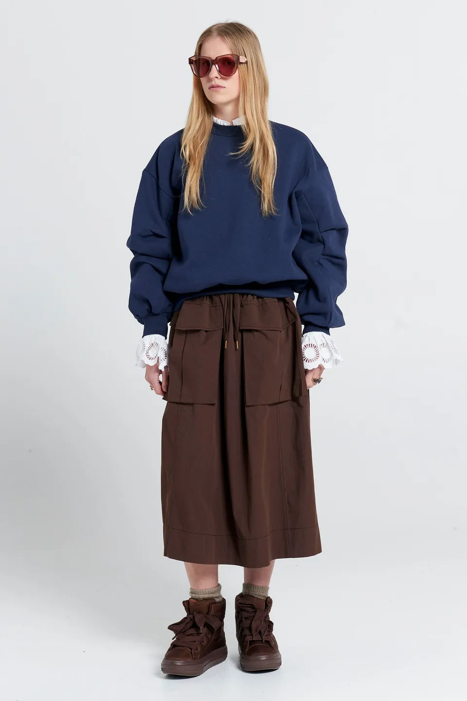 Karen Walker League gonna midi chocolate cotone