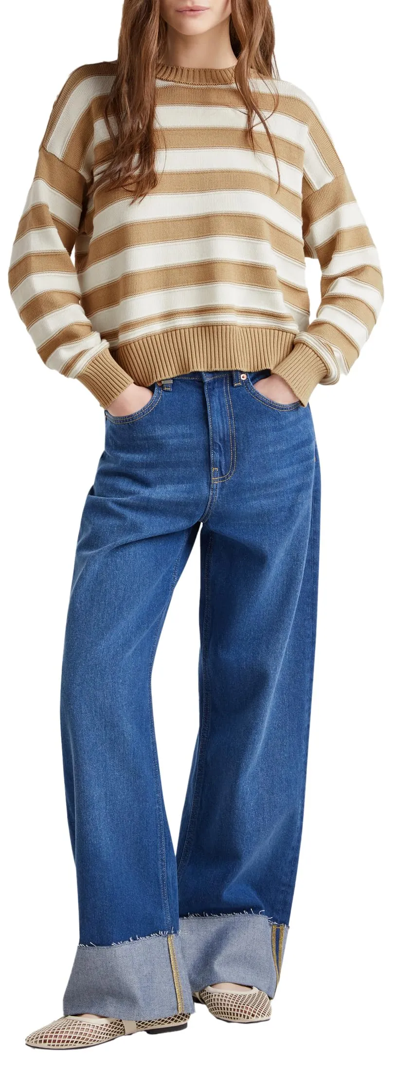 Benetton Maglia Girocollo Donna M Blu Righe Boxy