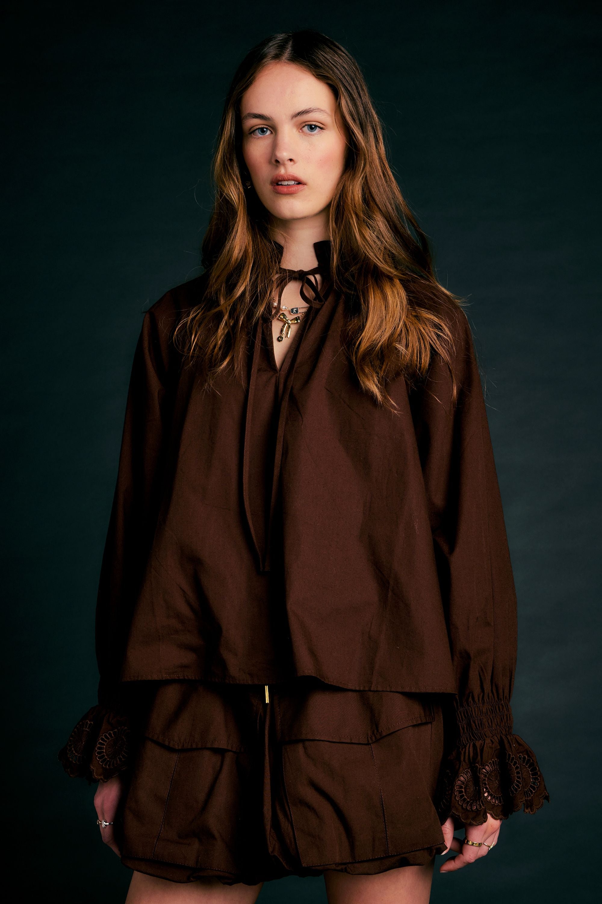 Karen Walker Ivy Blouse camicetta chocolate cotone organico