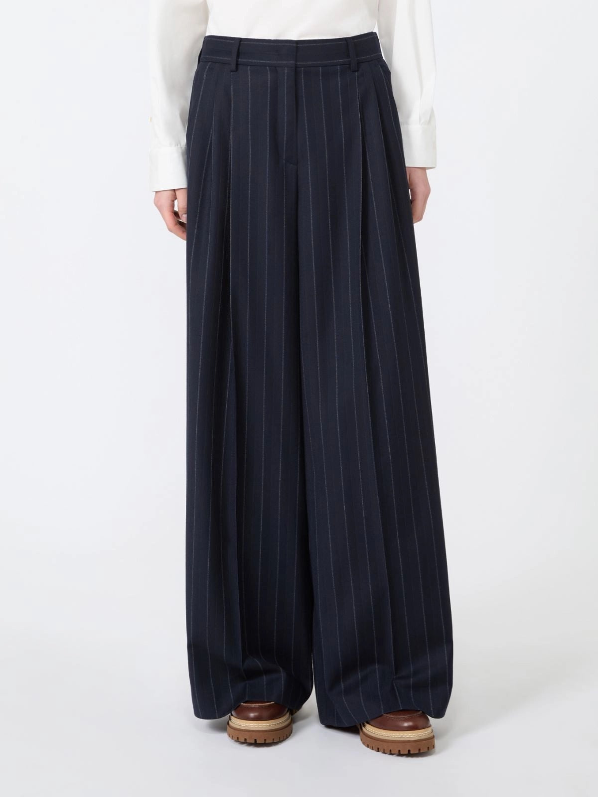 Weekend Max Mara Nebbie Pantalone Lana Blu Gessato