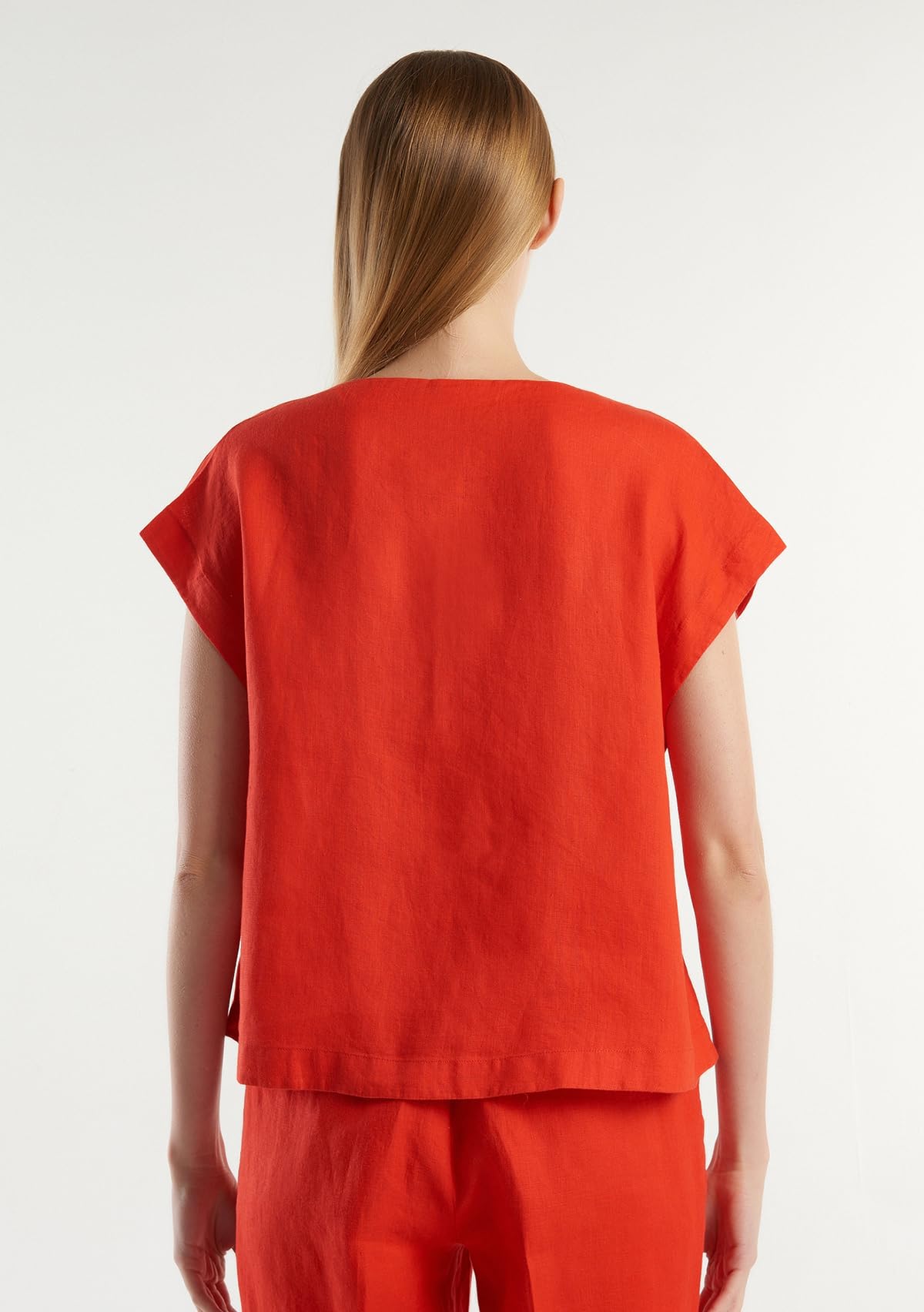 Benetton Blusa 5bmldq079 Donna Rossa in Lino