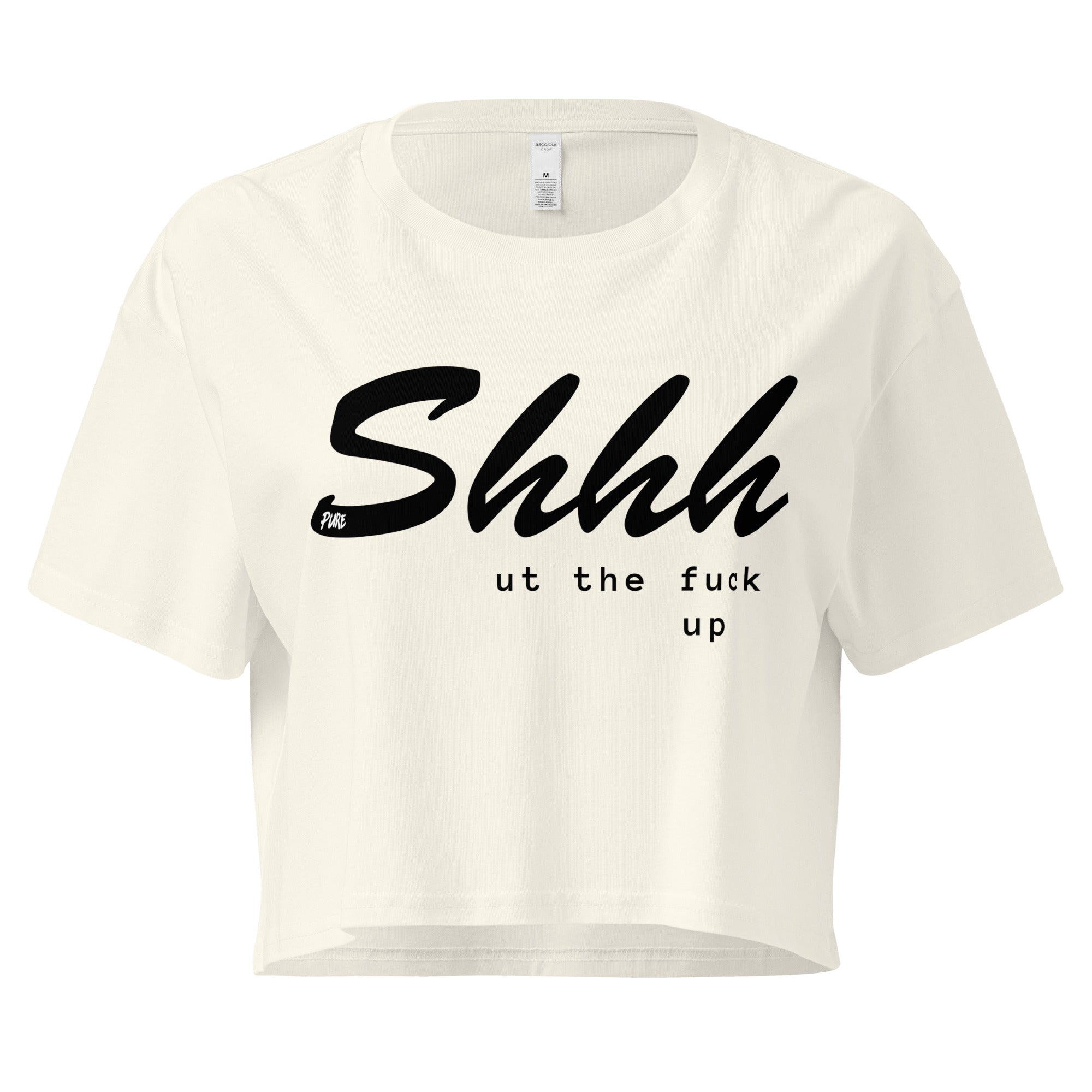 Pure Trash Womens T-Shirts Shhhut crop top donna cotone nero