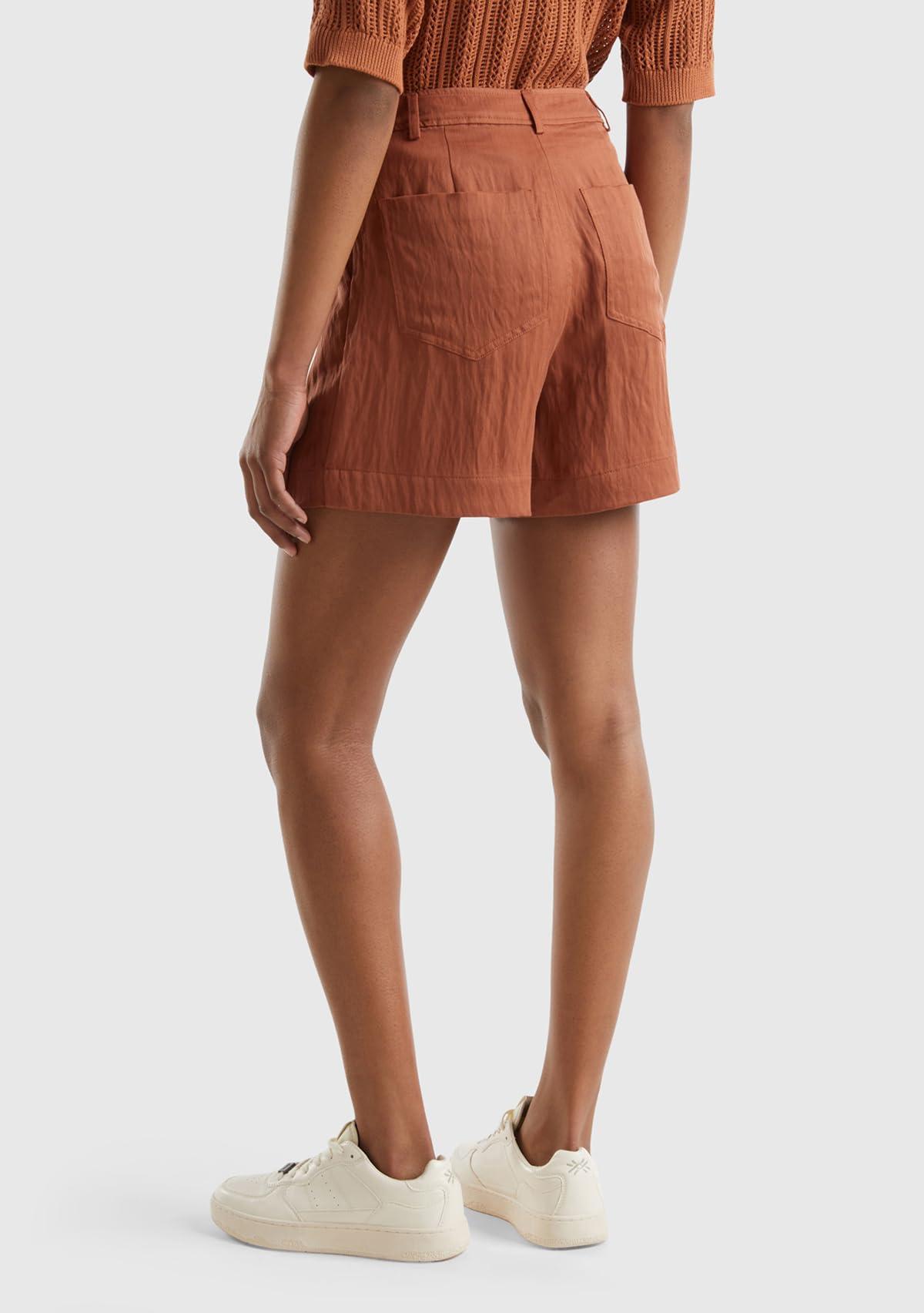 Benetton pantaloncini donna viscosa marrone vita alta