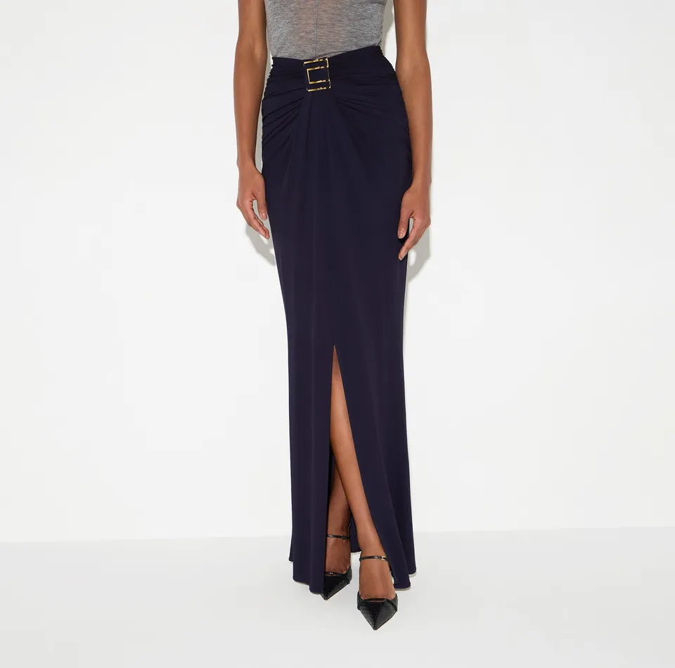 Elisabetta Franchi GO25167E2 gonna lunga blu notte