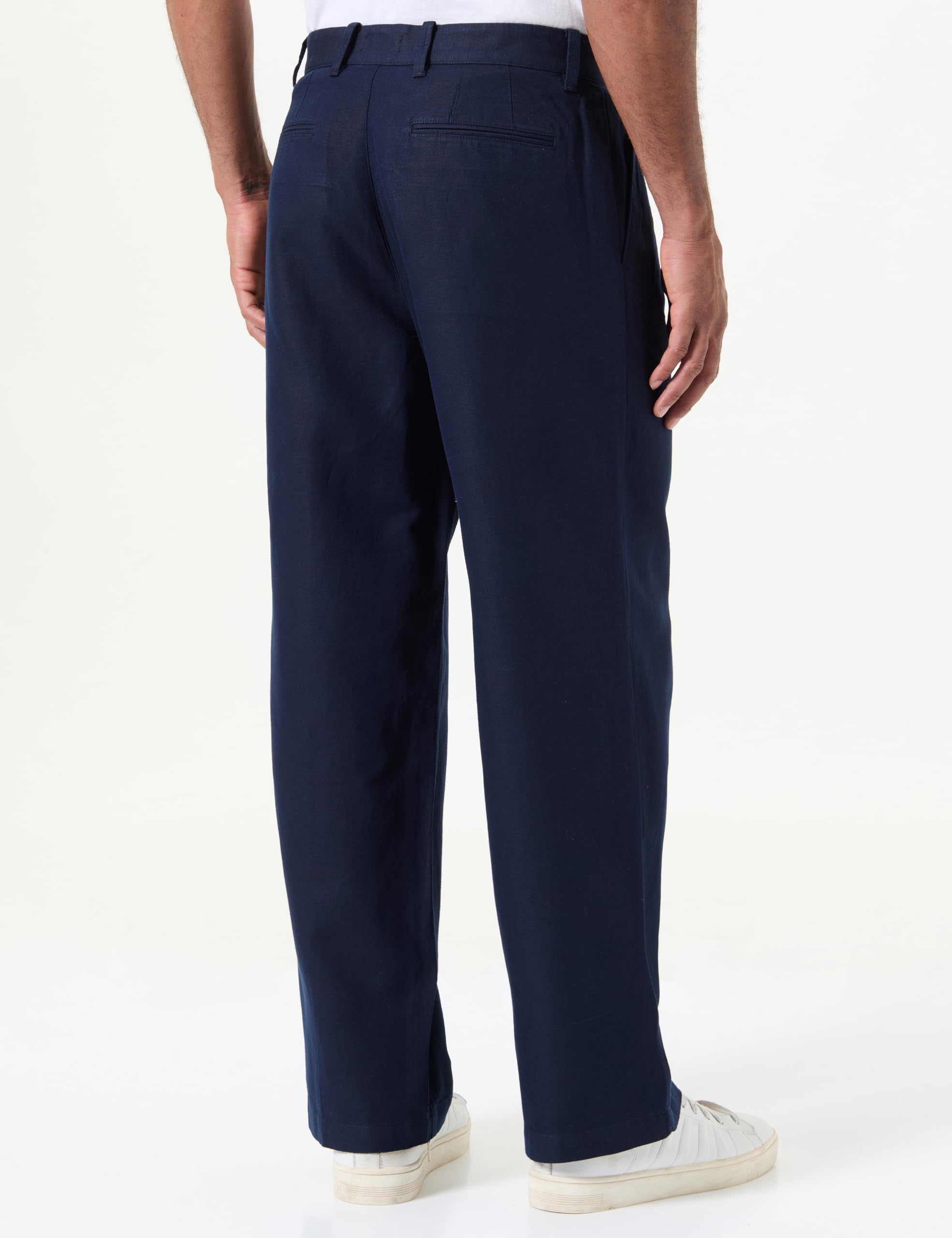 Benetton Pantaloni Uomo Blu Notte Lino Cropped