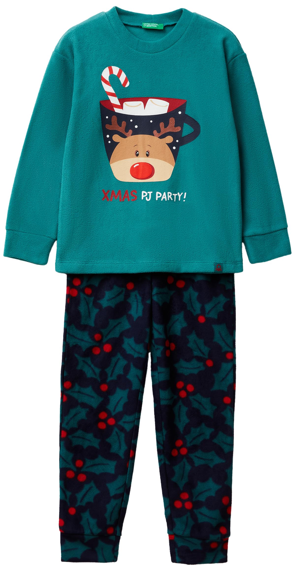Benetton 3I470P09H Set Pigiama Bambini Verde Pile Xmas