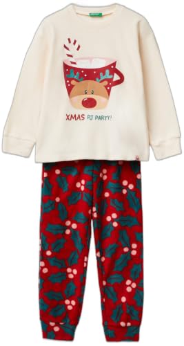Benetton 3I470P09H Set Pigiama Bambini Verde Pile Xmas