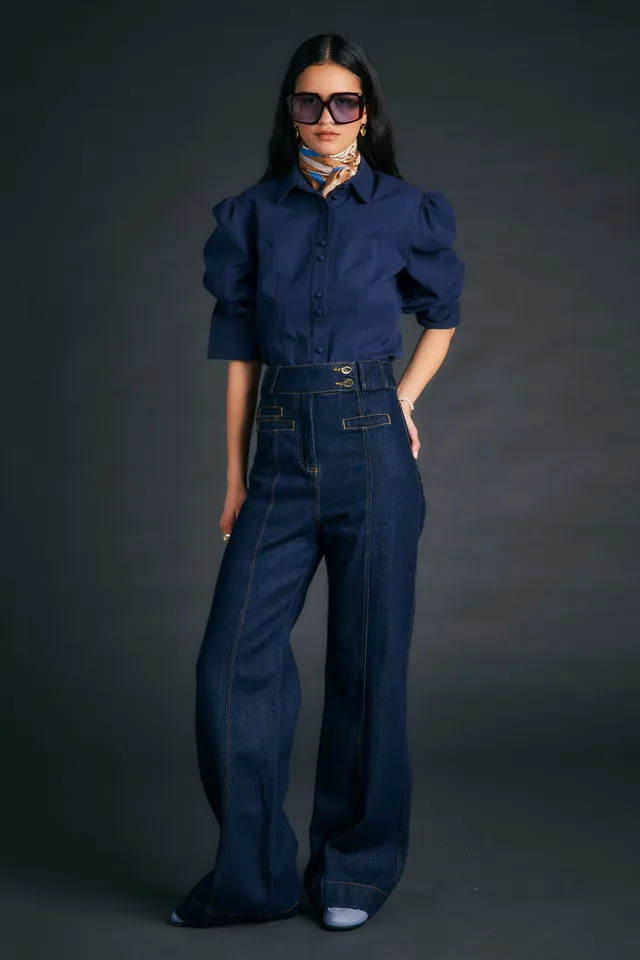 Karen Walker Starboard Jeans Flare Indaco Vita Alta