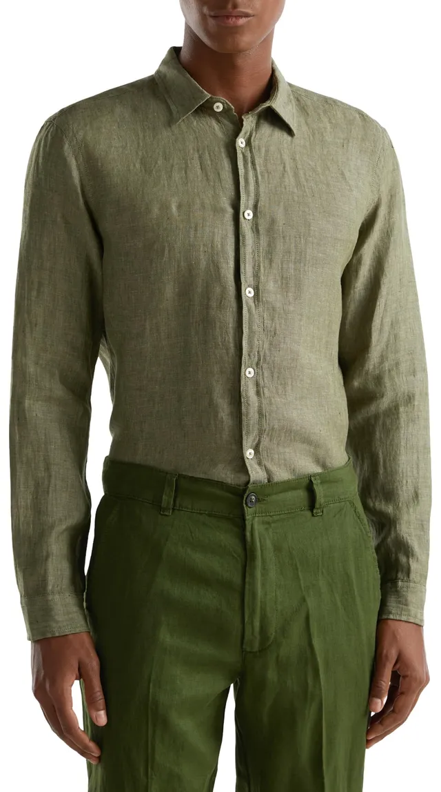 Benetton 5bku5qjg8 camicia uomo lino manica lunga XS