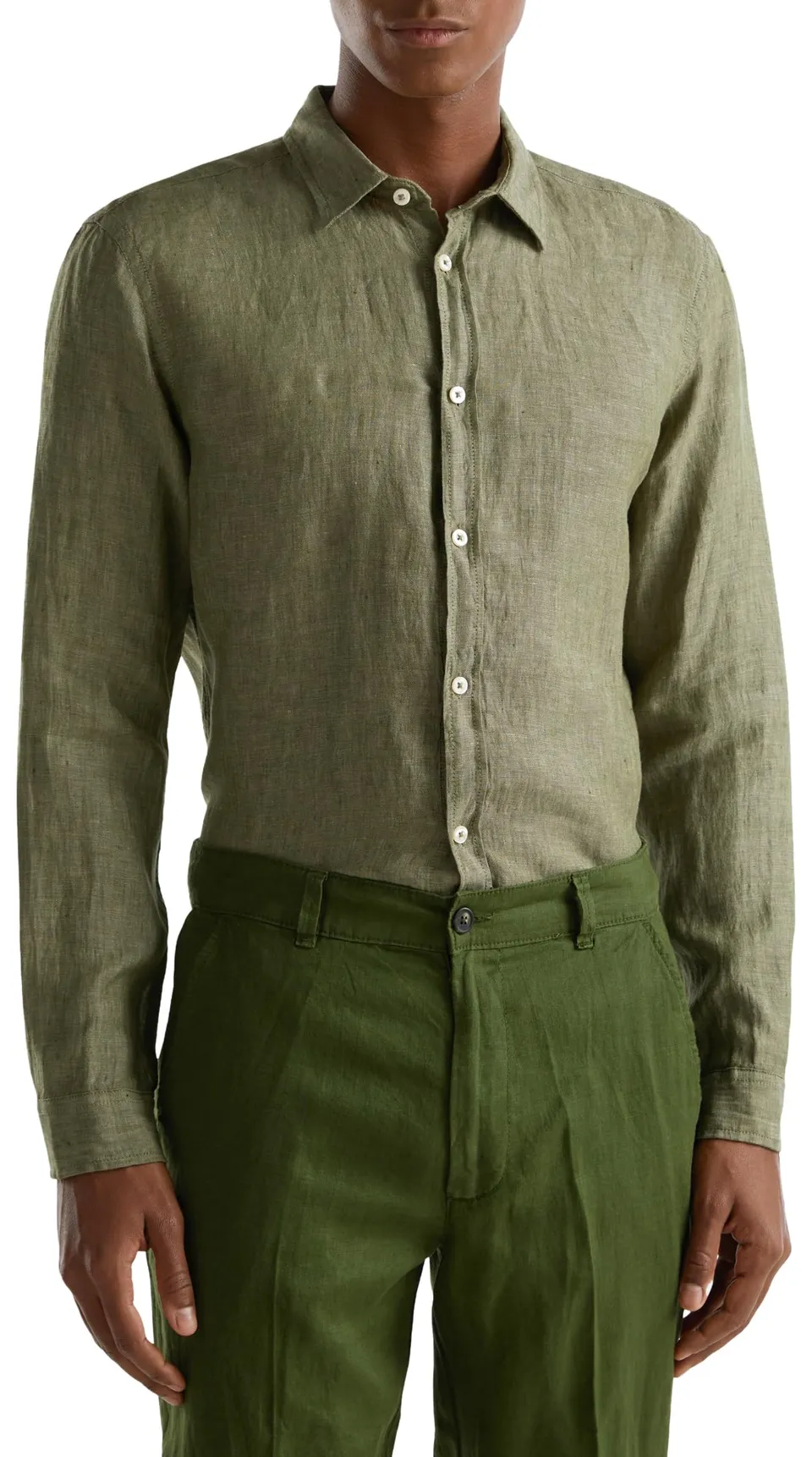 Benetton 5bku5qjg8 camicia uomo lino manica lunga XS
