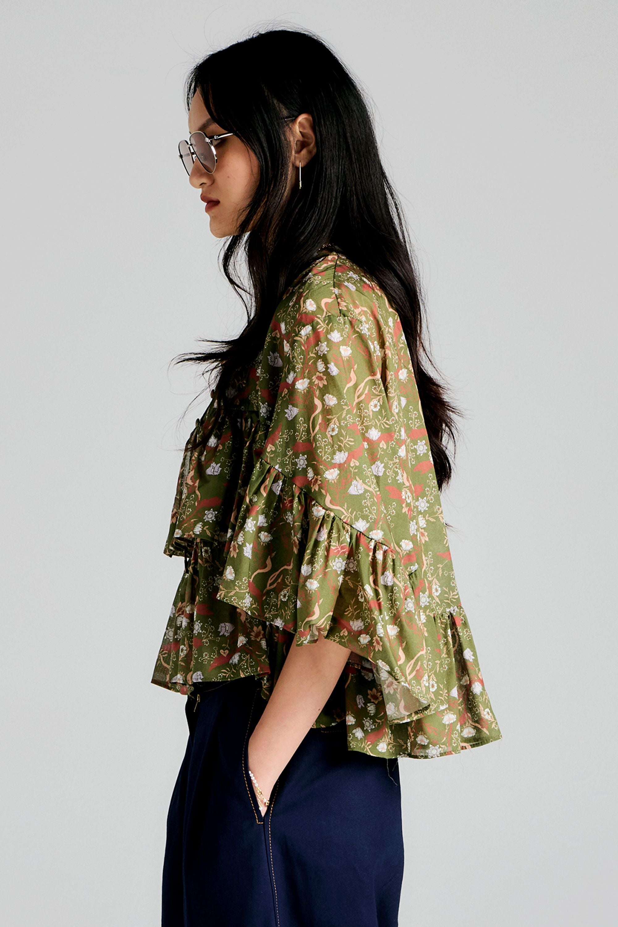 Karen Walker Fleur Blouse camicia Olive Multi voile