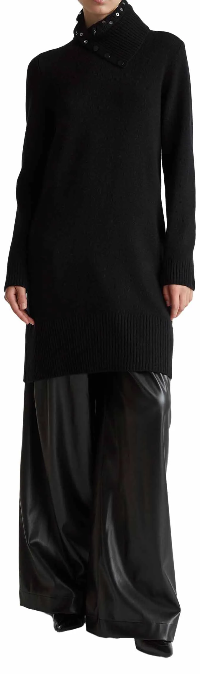 Benetton 1444dv02f vestito donna nero ginocchio svasato