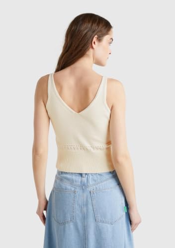 Benetton canotta donna M regular cotone fiori ricamati