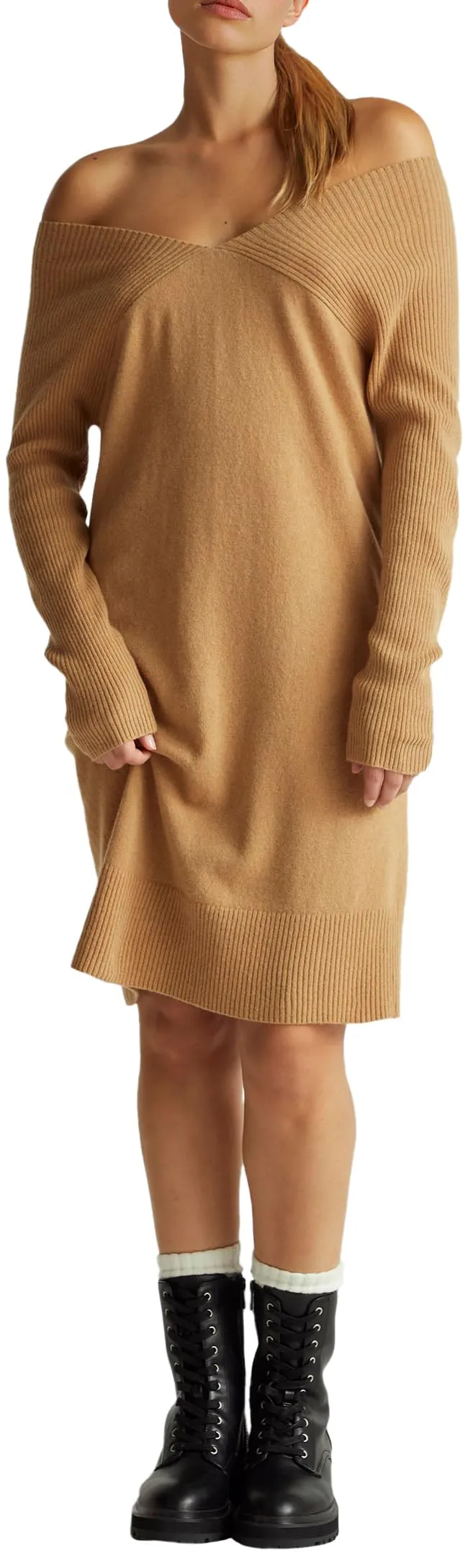 Benetton 1044dv02c vestito donna M beige scollo V