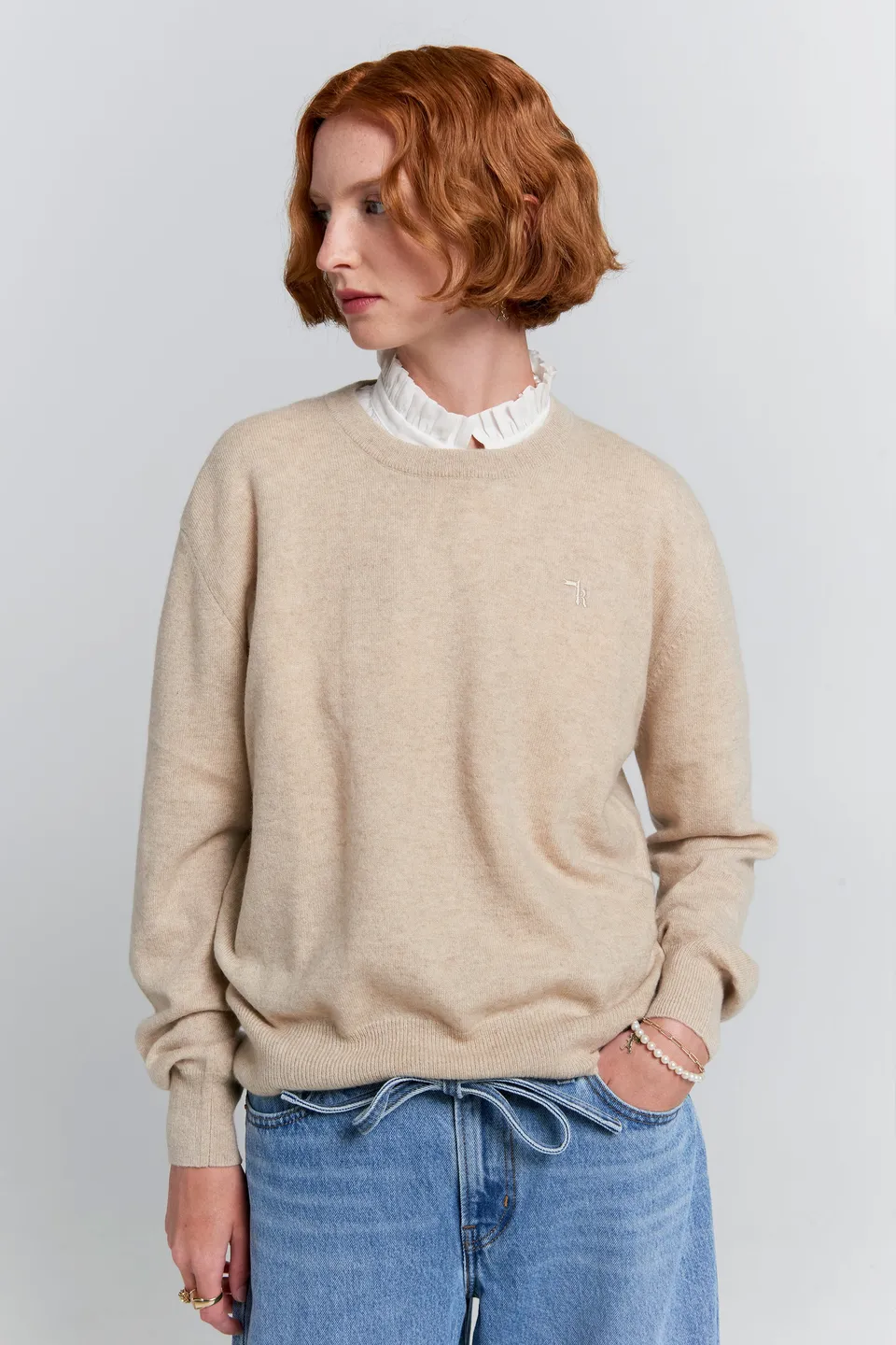 Karen Walker Classic Cashmere Sweater maglione Stone Marle cashmere