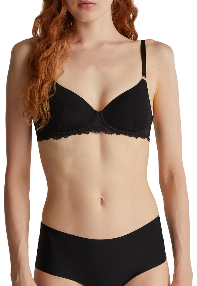 Benetton 3LEG1R027 Reggiseno Donna Nero Imbottito