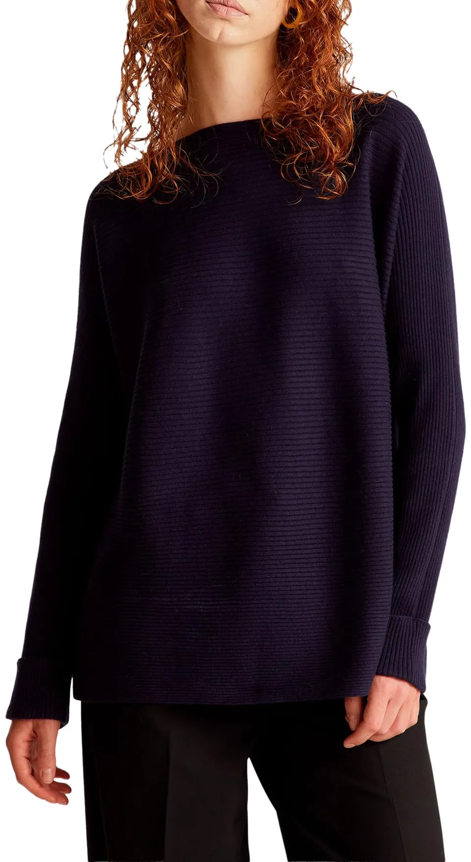 Benetton Maglione Donna Barchetta Cotone Lana Boxy
