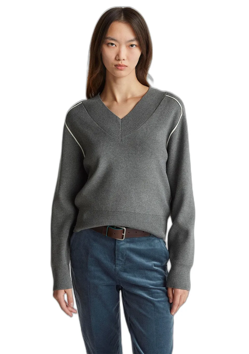Benetton 17q3d403j Maglione Donna S scollo a V boxy