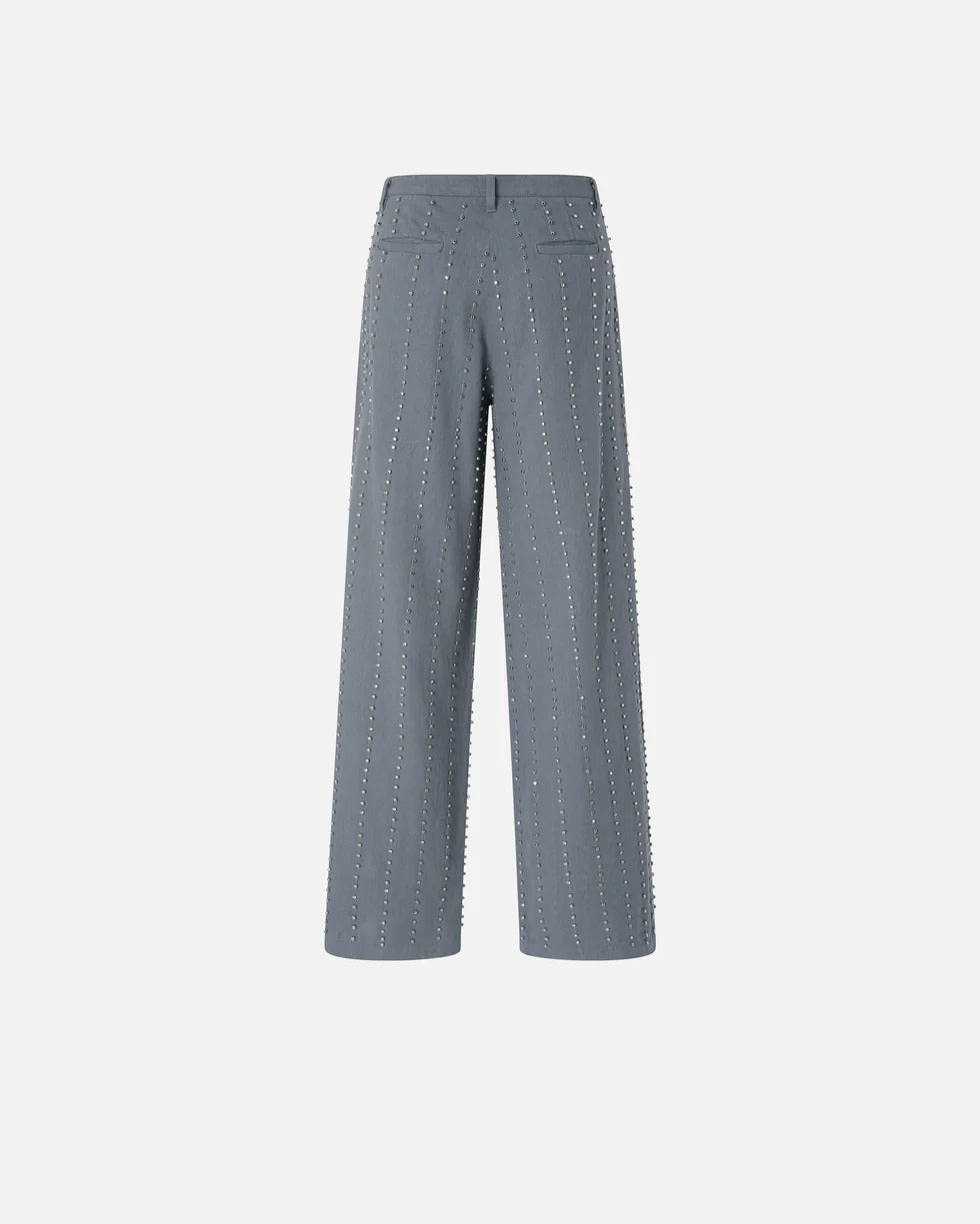 Pinko 106239 A324 Penny Pantalone Donna Grigio Righe Strass