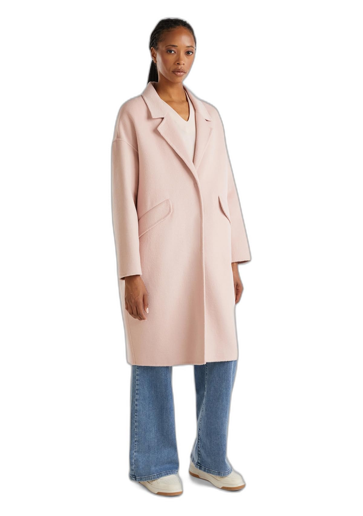Benetton Cappotti 28f7dn06b Cappotto Donna Beige misto lana