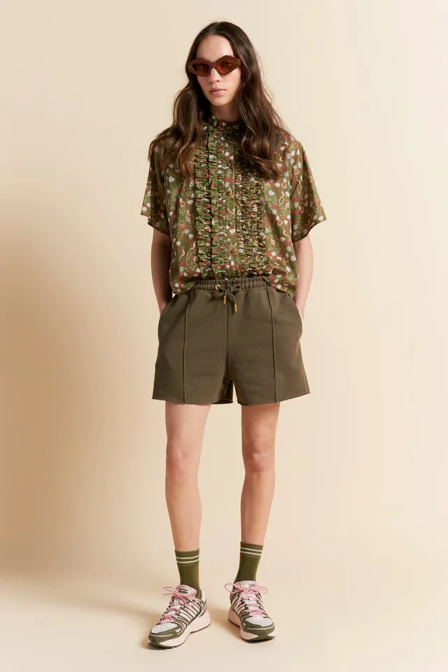 Karen Walker Pin Tuck shorts verde hunter cotone