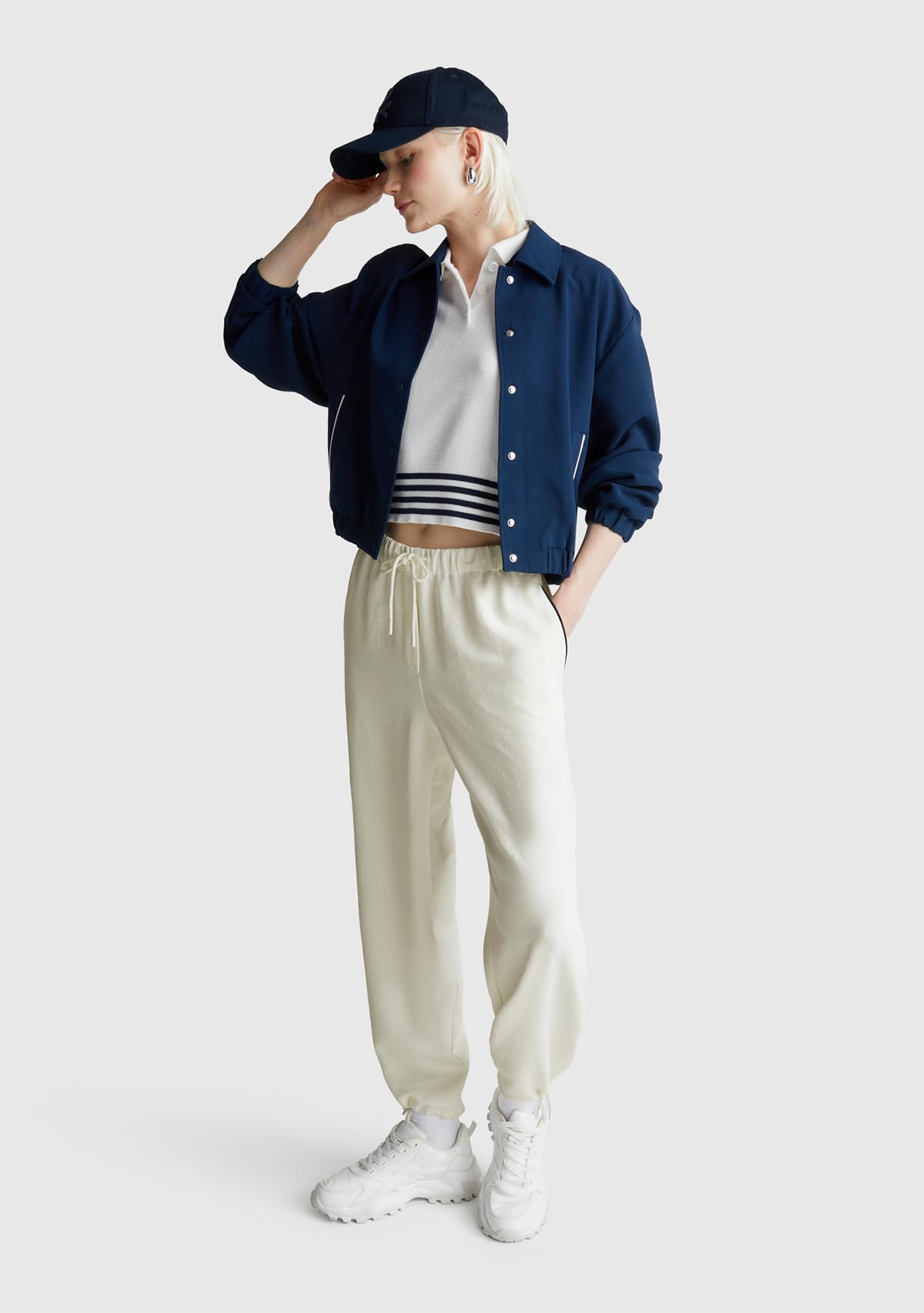 Benetton Pantaloni Donna S Blu Effetto Crinkle