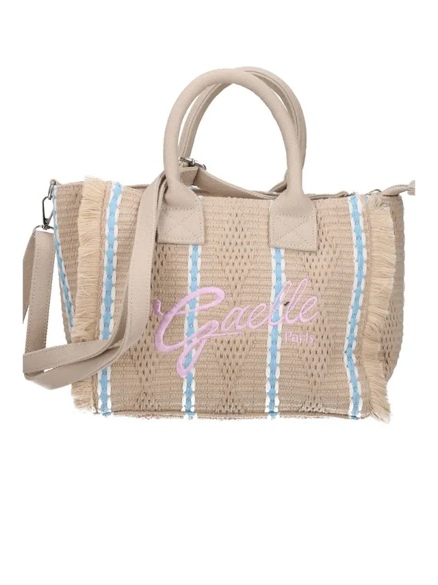 Gaelle Paris GAACW03187 Shopper Beige misto cotone logo rosa
