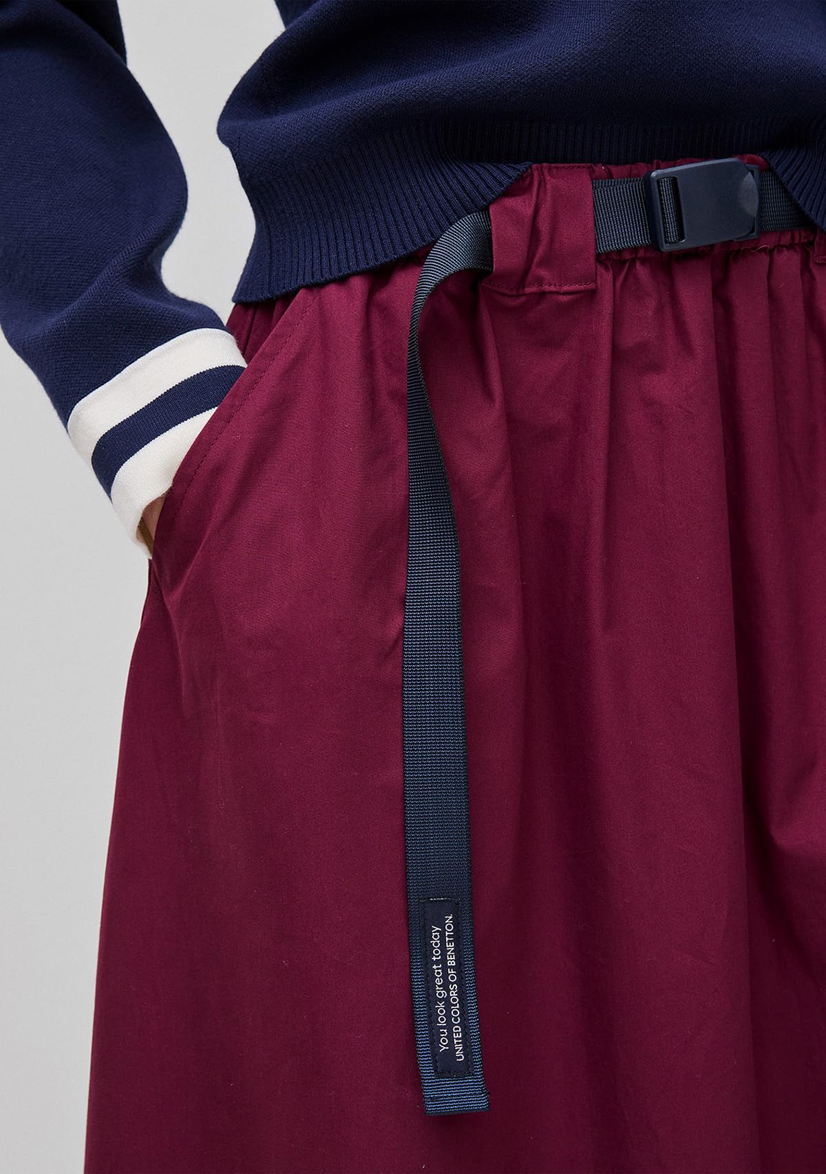 Benetton Gonna Midi Donna Tasche Vita Elasticizzata