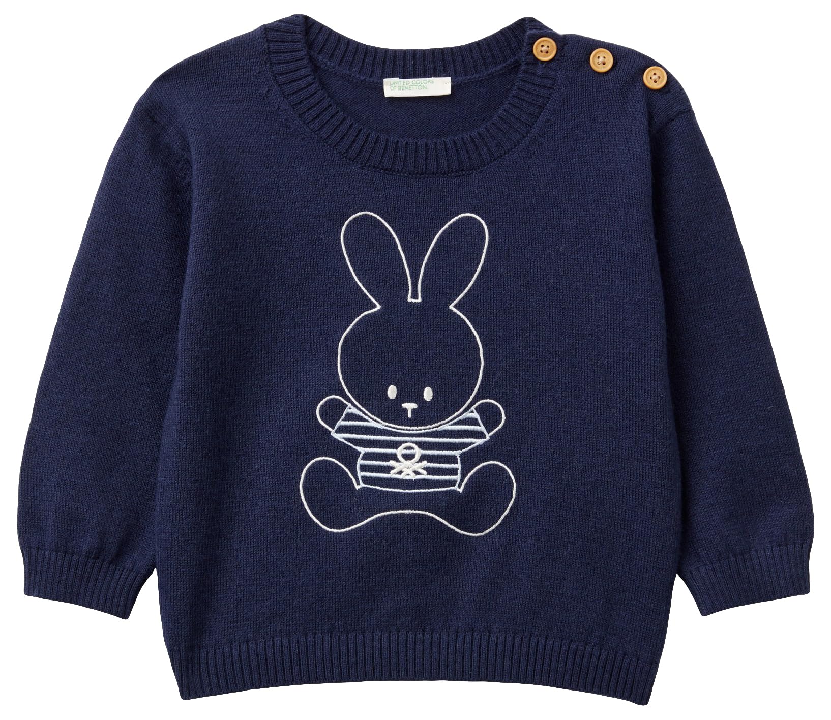 Benetton Maglione Bimbo Ricamo Coniglio Cotone Unisex