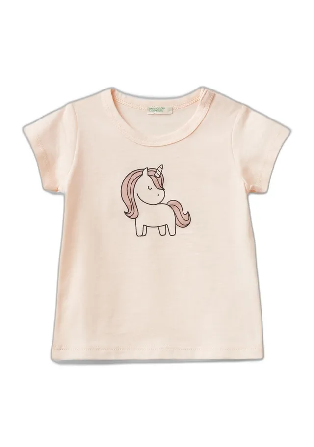 Benetton 3I1XA104K T-Shirt Bimbo Cotone Bianco Panna