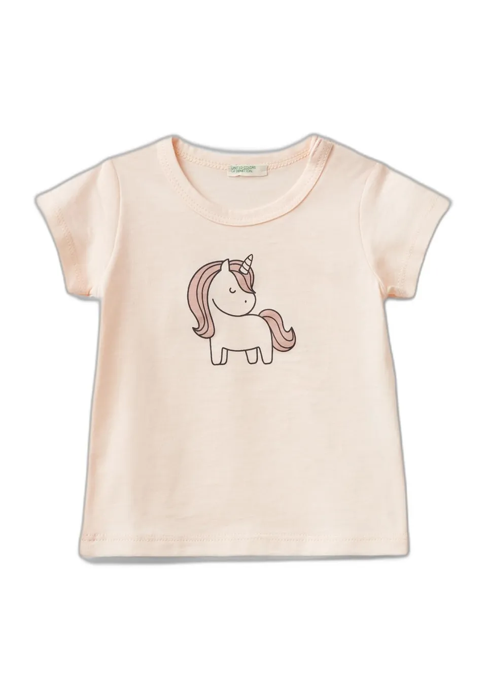 Benetton 3I1XA104K T-Shirt Bimbo Cotone Bianco Panna