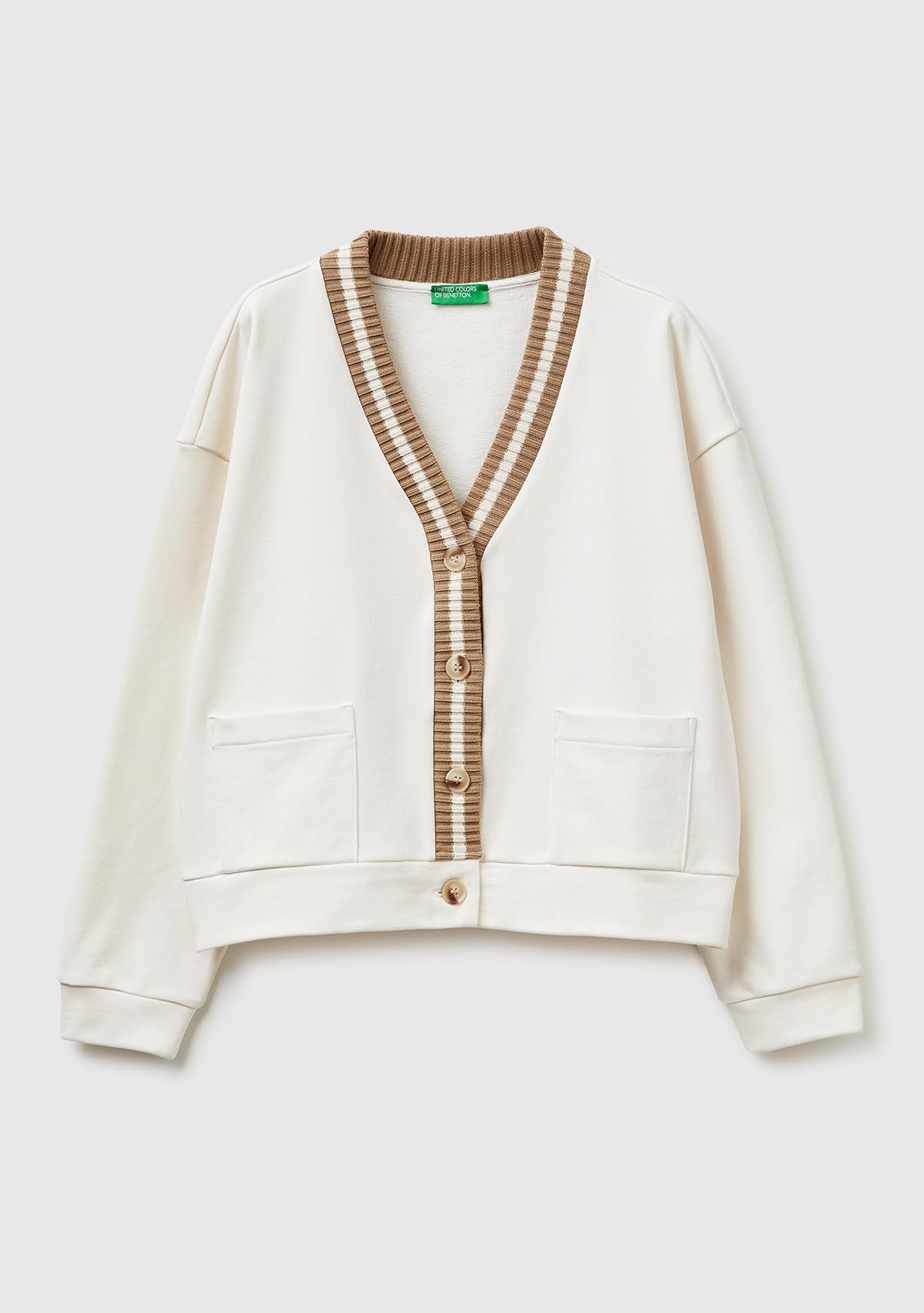 Benetton 3PTPD6006 Cardigan Felpa Donna Bianco XS Tasche