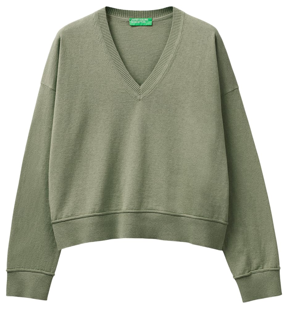 Benetton Maglieria 1y6sd403o maglione scollo a V beige boxy